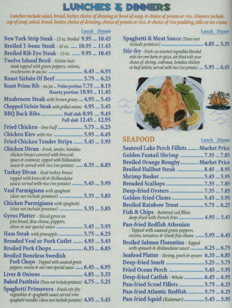 Lunch, Dinner, and Beverages Menu - Twelve Islands Restaurant